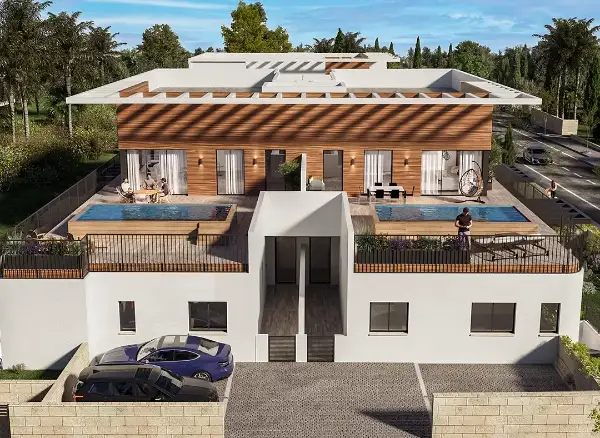 הדמיית חזית יחידות הגן־גג באור יום