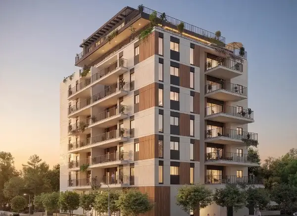 הדמיית בניין הבוטיק באור שקיעה